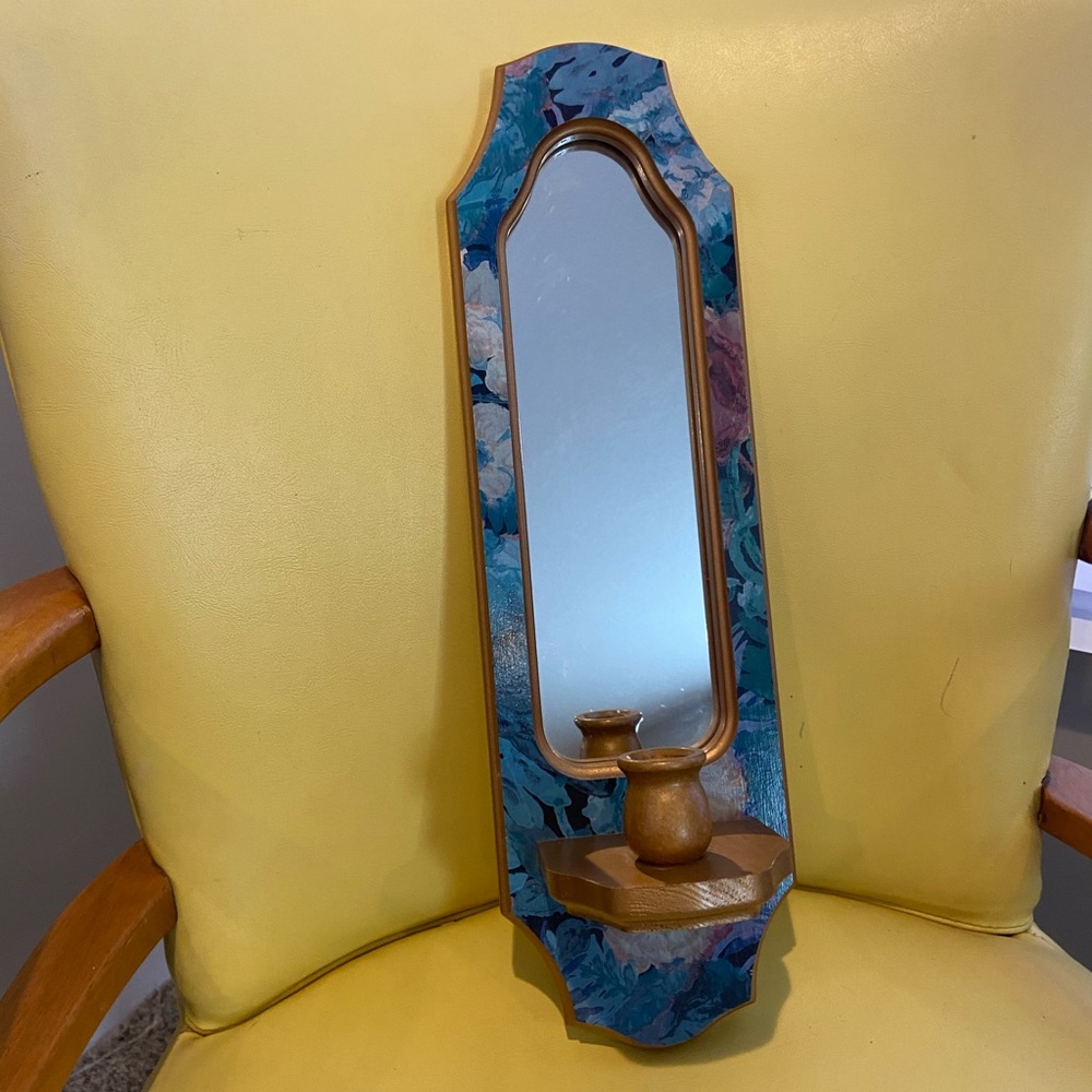 Wood and Blue Decoupage Mirrored Sconce